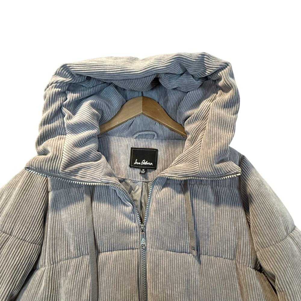 Sam Edelman Gray Quilted Corduroy Puffer Jacket Coat Hood Women's M Medium - Picture 6 of 15